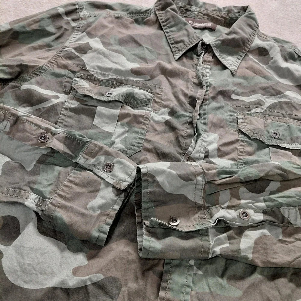 No Boundaries Camouflage Camo Men's XL‎ Button Up Shirt Long Sleeve Streetwear